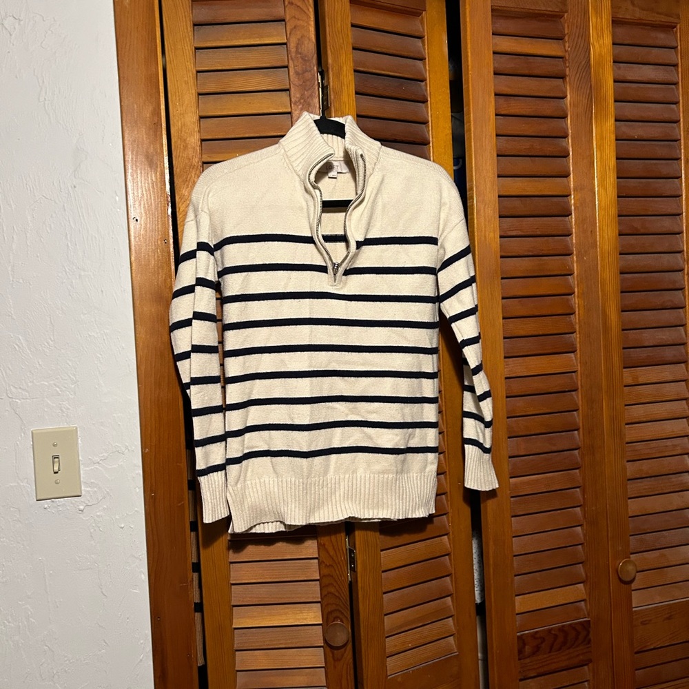 Navy & Cream striped quarter zip - The Loft